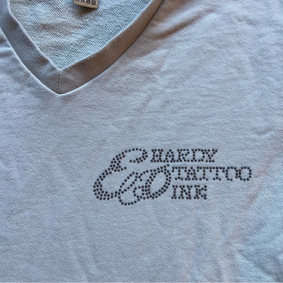 ED HARDY TATTOO INK TAN TIGER BEDAZZLED V-NECK LONG SLEEVE SHIRT SIZE LARGE - Picture 4 of 11